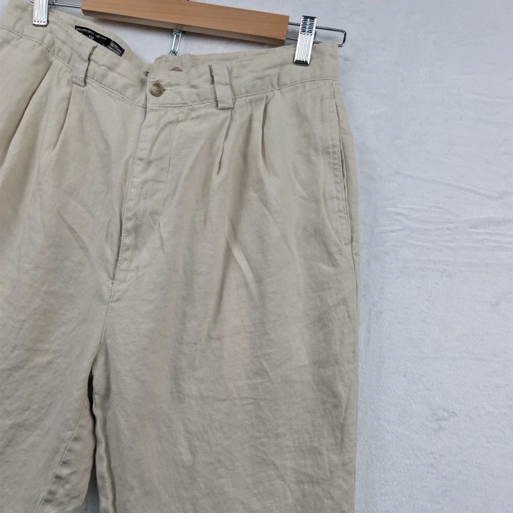 VTG Gap Pants Men's 34x29 Beige Linen Pleated Easy Fit Old Money Coastal 90s